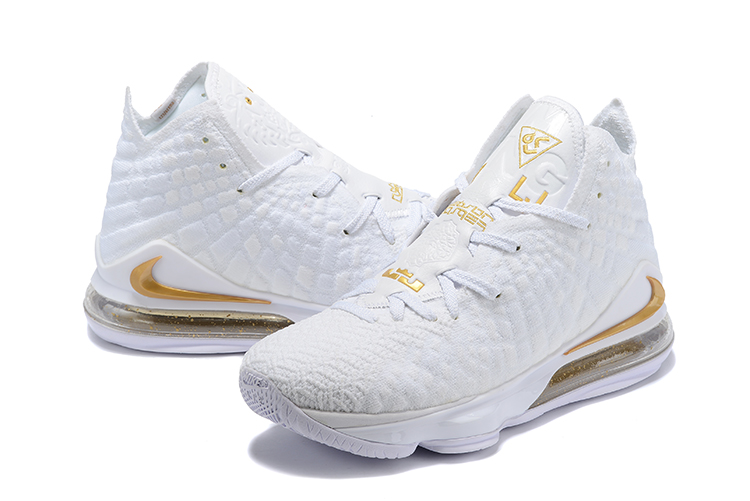 2019 Men Nike LeBron James 17 White Gold Shoes - Click Image to Close